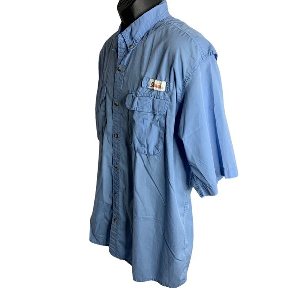 Button Down Vented Fishing Shirt XL Blue Pockets Short Sleeve Quick Dry Camp - Picture 3 of 6